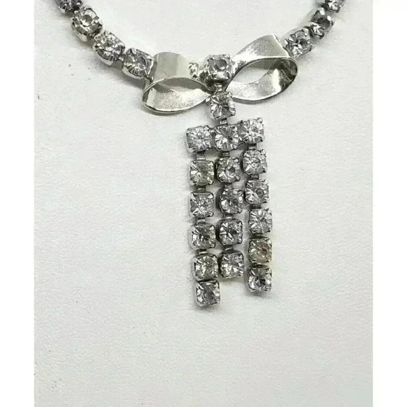 Vintage Necklace Rhinestone 3D Figural Bow & Dangles Choker Barbie Wedding - Picture 3 of 8